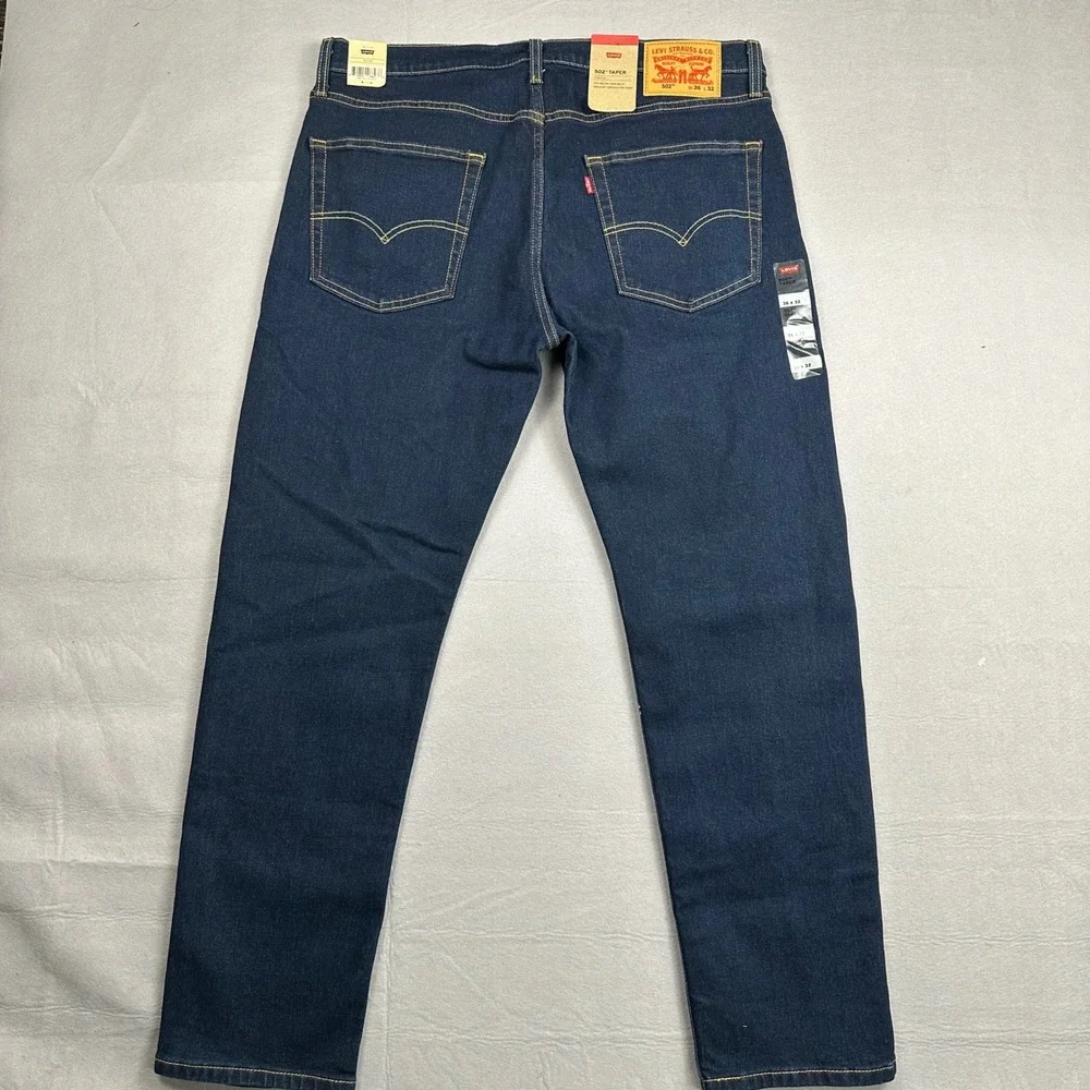 Levis 502 Taper Jeans Mens 36x32 Dark Indigo Blue Stretch Denim NEW 295073196